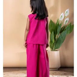 READIPRINT Cotton Blend Woven Sleeveless Schiffli Embroidered Top & Palazzo Set - Pink image 3