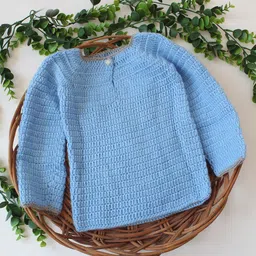 Woonie Hand Knit Full Sleeves Mouse Designed Sweater - Sky Blue image 3