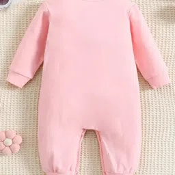 KNITROOT Cotton Knit Full Sleeves Hello I Am One Month Old Text Elephant Printed Romper - Pink image 3