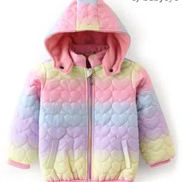 Babyoye Woven Full Sleeves Hooded Jacket With Heart Design - Pink image 3