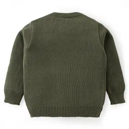 Babyoye Cotton Knitted Full Sleeves Pullover Sweater Set with Giraffe Embroidery  - Dark Green image 3