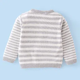 Babyhug Organic Cotton Knit Full Sleeves Striped Sweater Set & Cap with Giraffe Design - Grey & White image 3