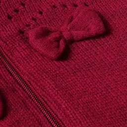 Babyhug Knitted Full Raglan SleevesWinter Romper with Bow Applique- Maroon image 3