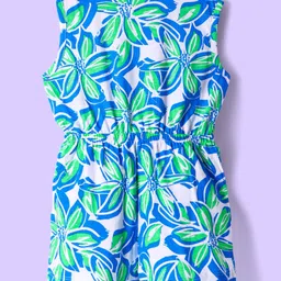 Babyhug Cotton Knit Sleeveless Jumpsuit With Floral Print & Bow Applique - White image 3