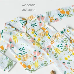 Cocoon Care Bamboo Cotton Woven Full Sleeves Floral & Strawberries Printed Coordinating Night Suit Set - Multi Colour image 4