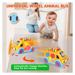 SANJARY Musical Learning Toys for Toddlers Educational Baby Bus with Animal Blocks Shape Shoter Musical bus color design may vary image 3