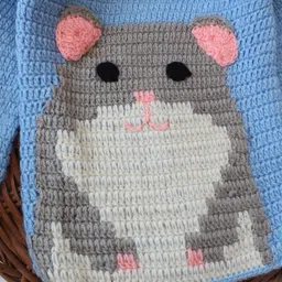 Woonie Hand Knit Full Sleeves Mouse Designed Sweater - Sky Blue image 4