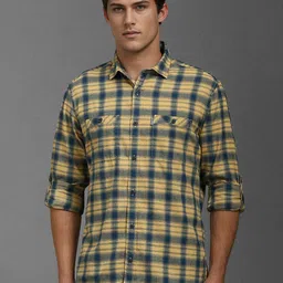 Louis Philippe Jeans Men Spread Collar Checks Printed Cotton Slim Fit Casual Shirt-picture-22