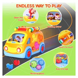 SANJARY Musical Learning Toys for Toddlers Educational Baby Bus with Animal Blocks Shape Shoter Musical bus color design may vary image 4