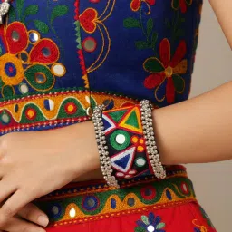 I Jewels Traditional Multi-Color Mirror and Thread Work Cuff for Navratri-picture-14