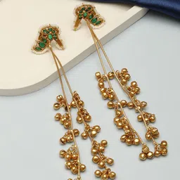 VIVAZS Rose Gold-Plated Kundan Studded & Beaded Peacock Shaped Drop Earrings-picture-29