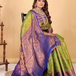 AKSH FASHION Green Silk Blend Sarees-image-90