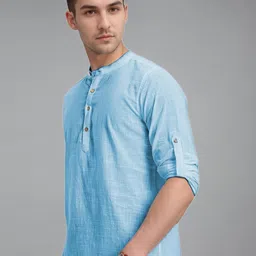 KNOWTED Band Collar Roll-Up Sleeves Straight Short Kurta image 2