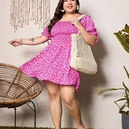 Berrylush Curve Floral Print Bishop Sleeve A-Line Dress image 1