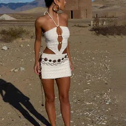 LULU & SKY Schiffli Halter Neck Cut-Out Bodycon Mini Dress image 5