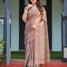 ALMAARI FASHION Kalamkari Printed Zari Pure Cotton Saree With Tassels-picture-27