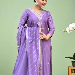 KALINI Women Ethnic Motifs Printed Cotton Kurta with Trousers & Dupatta image 3