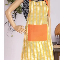 PIXEL HOME Yellow Printed Cotton Apron Adjustable Neck Strap & Ties With Center Pocket image 4