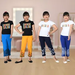 YK Girls Pack Of 4 Printed Cotton Lounge Pants-picture-39