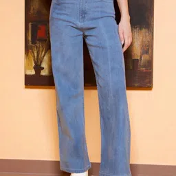 KATLINE Women Smart Straight Fit High-Rise Heavy Fade Stretchable Jeans-picture-13