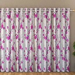 Galaxy Home Decor Purple & White Floral Printed 4 Pieces Window Curtain-image-88