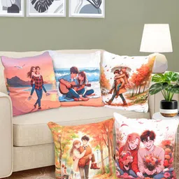 Myntra Elegant Homes Brown & Blue 5 Pieces Abstract Velvet Square Cushion Covers-picture-21