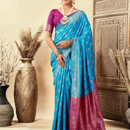 HERE&NOW Woven Design Zari Silk Blend Banarasi Saree-picture-24