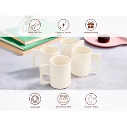 BODHI HOUSE White Ceramic Dishwasher and Microwave Safe 4 Pieces Mugs 275 Ml image 2