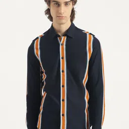 United Colors of Benetton Men Slim Fit Vertical Striped Spread Collar Pure Cotton Shirt-picture-38