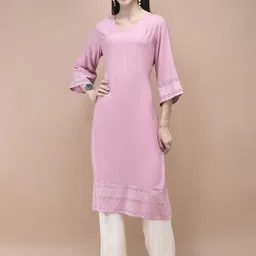 Shree V-Neck Straight Liva Kurta-picture-27