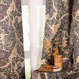 HOMEMONDE Green & Beige 2 Pieces Printed Black Out Long Door Curtains image 5