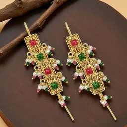 FEMMIBELLA Gold-Plated Artificial Stones Studded And Beaded Square Shaped Ear Cuff image 1