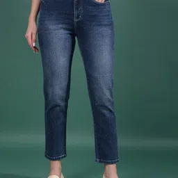 Crimsoune Club Women Straight Fit Mid-Rise Light Fade Stretchable Jeans-picture-17