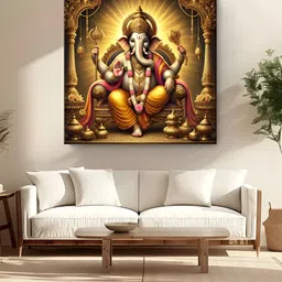 999Store Brown & White Canvas Divine Majesty of Lord Ganesha Religious Wall Art-image-89