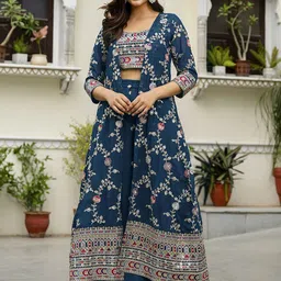 Trendmalls Embroidered Top Shrug & Palazzos Co-Ords image 1