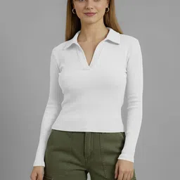 Dream Beauty Fashion Ribbed Shirt Collar Fitted Top-picture-33
