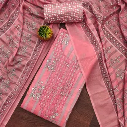 Rangtulika Ethnics Floral Printed Thread Work Cotton Unstitched Dress Material-picture-11