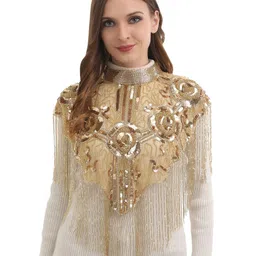 JEDCO Women Sequin Embroidered High Neck Cape Poncho Shrug-picture-26
