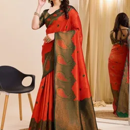 WOVENSTOCK Paisley Zari Pure Silk Handloom Kanjeevaram Saree image 5