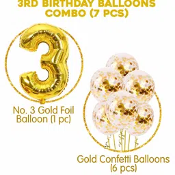 Party Propz Third Birthday Balloon Combo Golden - Pack of 7 image 2