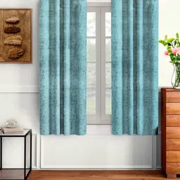 Myntra Elegant Homes Turquoise Blue & Grey 2 Pieces Velvet Abstract Printed Window-picture-3