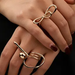 SALTY Set Of 3 Funked-Up Gold Stack Rings For Women & Girls image 4