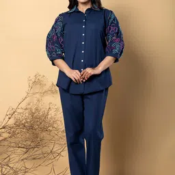 Readiprint Floral Embroidered Shirt Collar Puffed Sleeves Shirt With Trouser-image-0