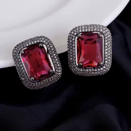 Opal Touch Crystal Studded Square Shaped Studs-picture-29