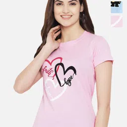 Dreambe Women Pack Of 3 Graphic Printed Round Neck Cotton T-shirts-picture-27