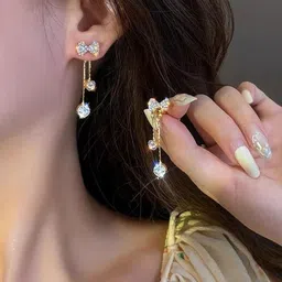 TheVineGirl Women Studded Bow Shiny Tassels Drop Earring-picture-34