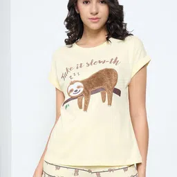 Dreamz by Pantaloons Embellished Pure Cotton Round Neck Lounge Tshirts-picture-39