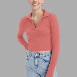 Maheshvi Women Ribbed Plunge Neck Crop Top image 2