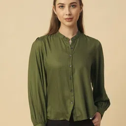 Chemistry Women Mandarin Collar Cuffed Sleeves Shirt Style Top-picture-13