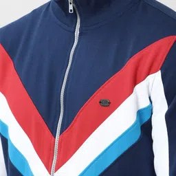 Peter England Casuals Men Colourblocked High Neck Front-Open Sweatshirt image 5